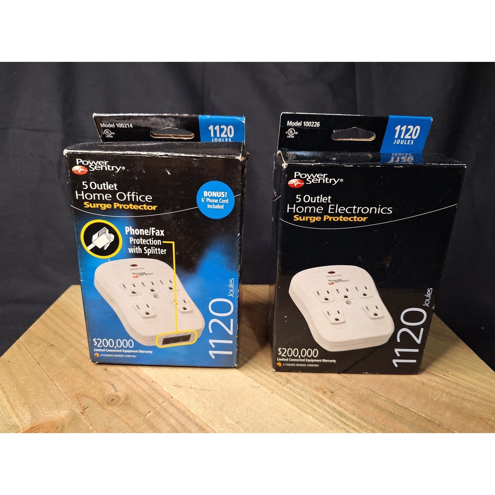 2 New Power Sentry 5 Outlet Surge Protector Lot 1120 Joules Wall Tap
